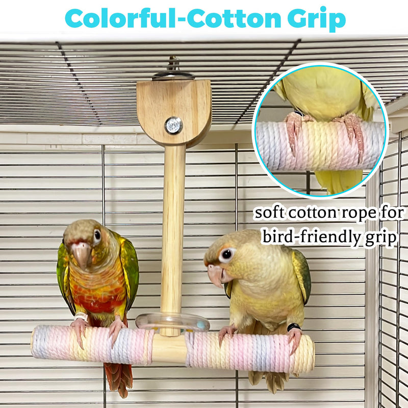 Bird Swing Toys with Rustling Sound, Colorful Cotton Rope Perch for Parrots' Soft Grip, Wooden Parakeet Swing Perch for Balance Training, Swaying Bird Cage Toys for Budgie Cockatiel Lovebird - PawsPlanet Australia