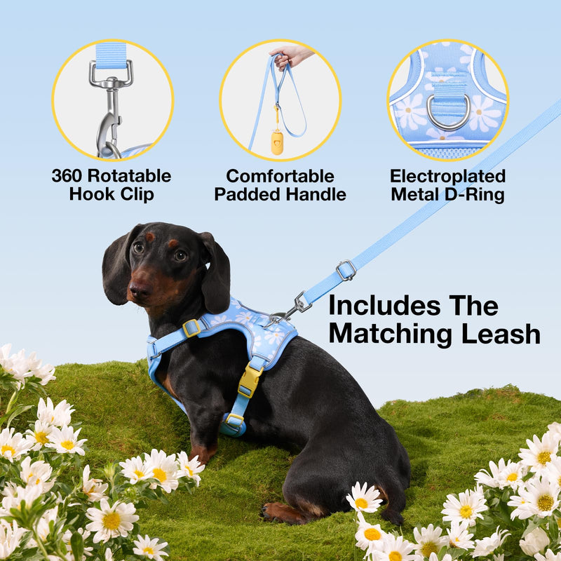 VETRESKA Dog Harness for Small Medium Dogs No Pull, Puppy Harness and Leash Set Adjustable Reflective No Choke Pet Vest Easy Control Harness for Dogs/Cats with Anti-Tangle Dog Leash, Daisy S - PawsPlanet Australia