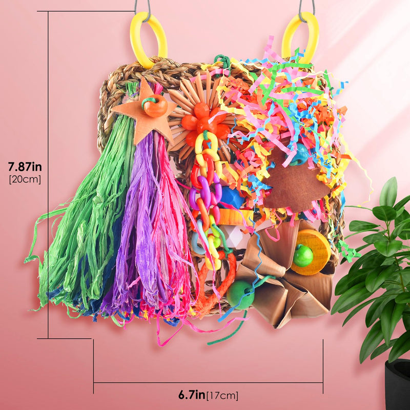KATUMO Conure Toys, Bird Grass Mat Parakeet Shredder Hanging Toy Cockatiel Foraging Entertainments Parrot Climbing Wall Chewy Lovebird Cage Playthings for Small to Medium Birds natural - PawsPlanet Australia