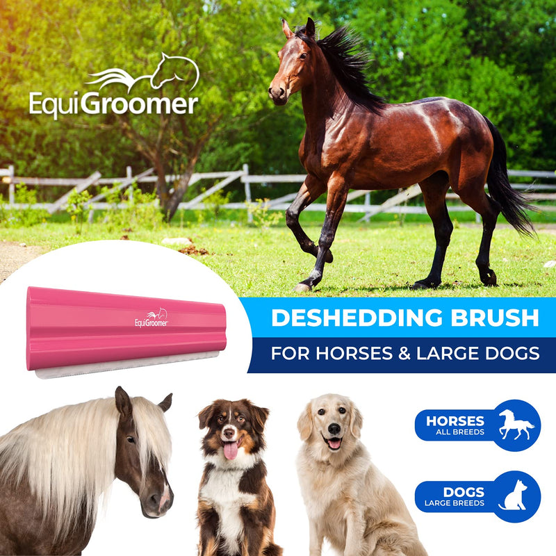 EquiGroomer Deshedding Brush, 8-Inch for Horses and Large Pets, Pink, Removes Loose Dirt, Hair, and Fur, Professional Undercoat Grooming Tool - PawsPlanet Australia