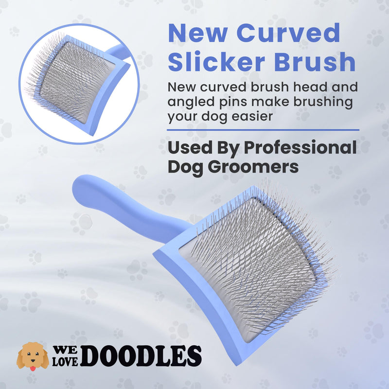 We Love Doodles Pet Dematting Comb and Curved Grooming Slicker Brush Bundle - Deshedding Undercoat Rake, Comb for Detangling Thinning and Shedding, Slicker Brush for All Hair Types - PawsPlanet Australia