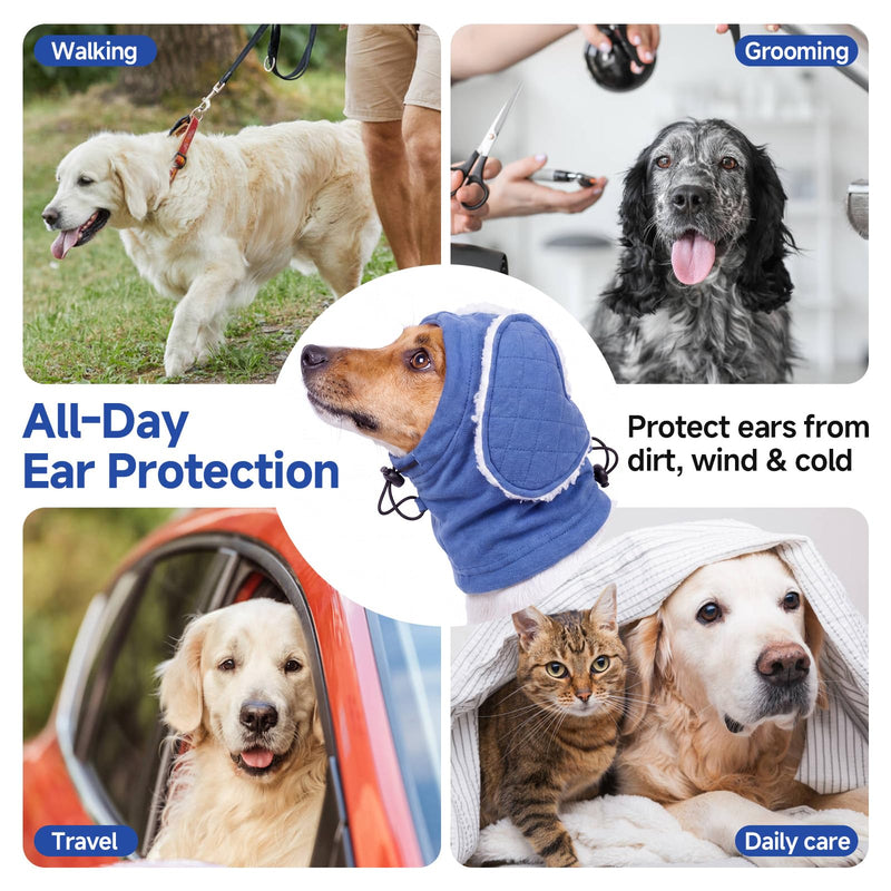 Dog Ear Muffs for Noise Protection – Dog Ear Defenders Calming Hoodie for Anxiety Relief, Anti Scratch Ear Wrap for Grooming Blow Drying Fireworks Thunder (Blue, S) Blue