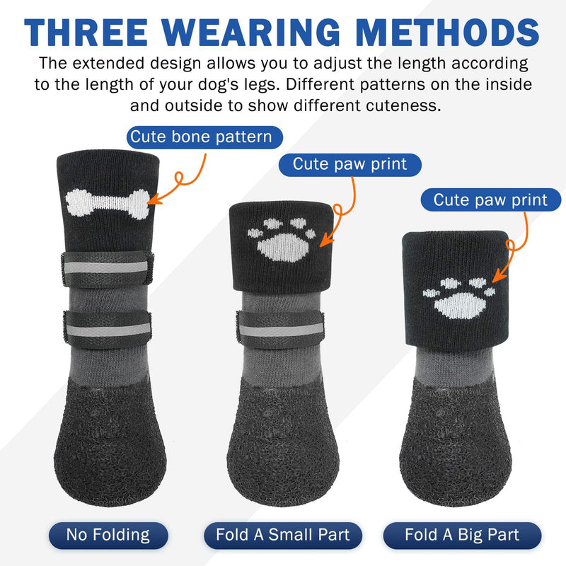 SCENEREAL Anti Slip Dog Socks Boots, Dog Shoes for Hot/Cold Pavement Snow Rain Days, Waterproof Grip Doggy Booties for Hardwood Floor, Winter Paw Protectors for Small Medium Large Senior Old Dogs XL(2.73"x2.32")(Paw L*W) Black