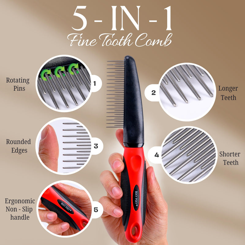 Poodle Comb with Rotating Teeth - 5-in-1 Dog Dematting Tool - Used for Small Size Breeds and Puppies - Cat Comb for Shedding and Deshedding Rotating Comb