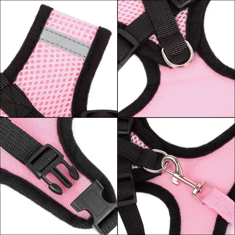 Soft Mesh Dog Harness Vest, Small Dog Harness, Night Reflective Adjustable Mesh Harness with Padded Vest and Leash?Pink? - PawsPlanet Australia