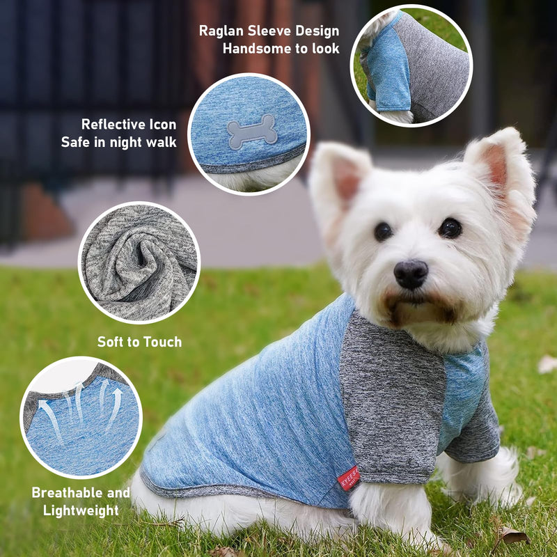 KYEESE 2Pack Dog Shirt with Sleeves, Lightweight Sun Protection Dog T Shirts for Small Dogs Boy, Breathable Pet Tank Top Reflective Dogs Clothes for Summer Outdoor Walking, Blue+Grey, M Medium (7-13lbs) 1# 2Pack(Blue+Grey) - PawsPlanet Australia