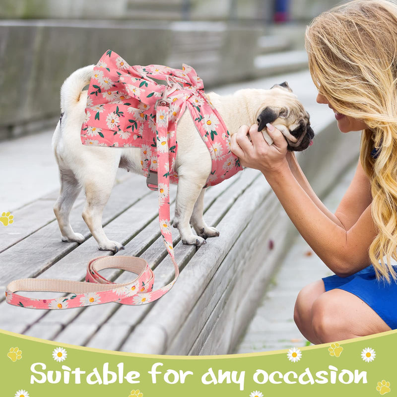 Sanwuta 4 Pack Harness Dog Dress Bowknot Leash Set Floral Princess Dog Harness Dress Vest with Leash Pet Doggy Outfits for Outdoor Walking, 4 Colors(Medium) Medium - PawsPlanet Australia