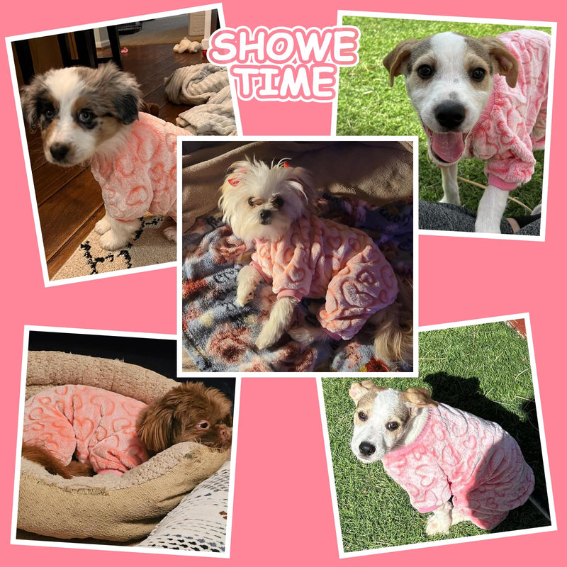 Dog Pajamas Fleece Dog Heart Pajamas Cute Puppy Pajamas Warm Soft Pet Valentines Dog Pjs Dog Jumpsuit Dog Clothes Dog Onesies for Small Medium Dogs and Cats(Pink,S) - PawsPlanet Australia