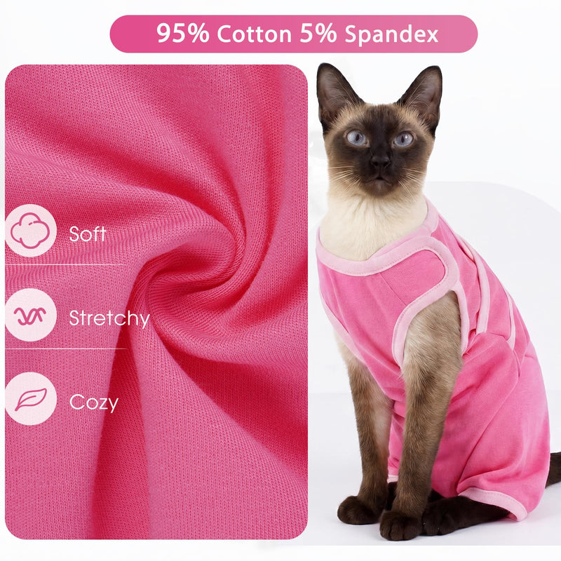 DENTRUN Cat Recovery Suit - Post-Surgery Onesie with Hind Legs, Snap Button Back, Easy On/Off, Prevents Licking & Wound Protection, Soft Breathable Fabric for Spay Neuter Abdominal Wounds Pink Medium