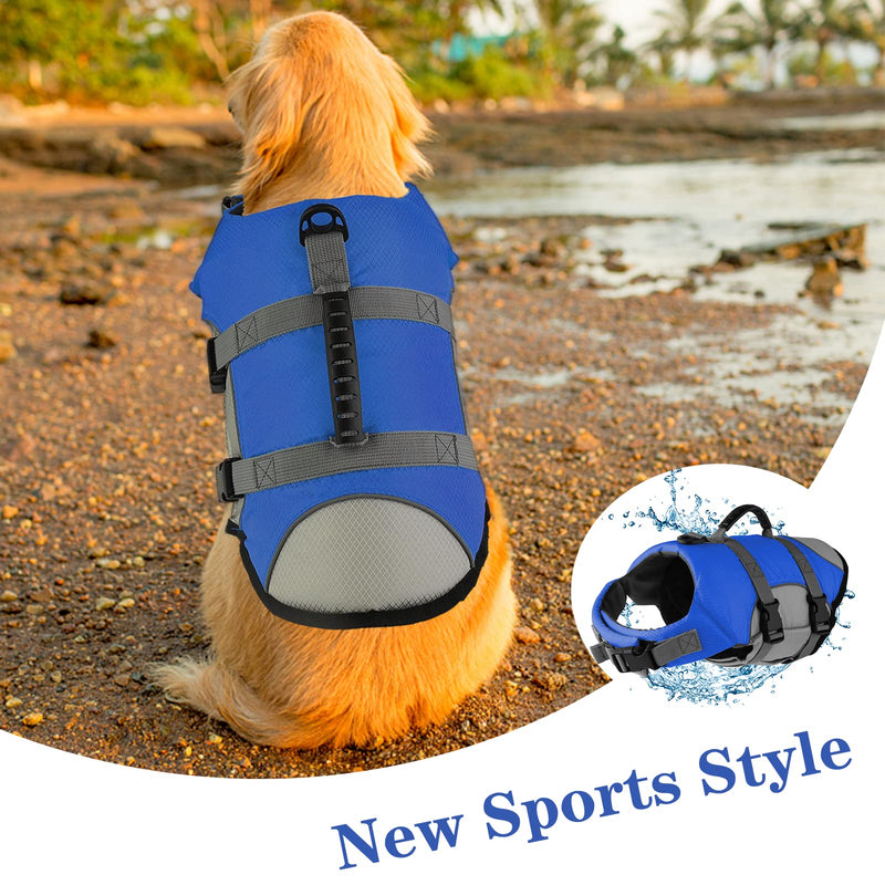 Dog Life Jacket, Reflective Adjustable Dog Life Vest with Rescue Handle for Swimming and Boating, Ripstop Pet Safety Life Preserver for Small, Medium and Large Dogs Blue - PawsPlanet Australia