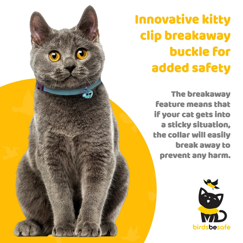 BirdsBeSafe® Break Away Cat Collar with Bell, Reflective Thread for Night Visibility, Comfortable Elastic Stretch Cat Collar to protect Cat from Getting Stuck in The Garden. Green - PawsPlanet Australia