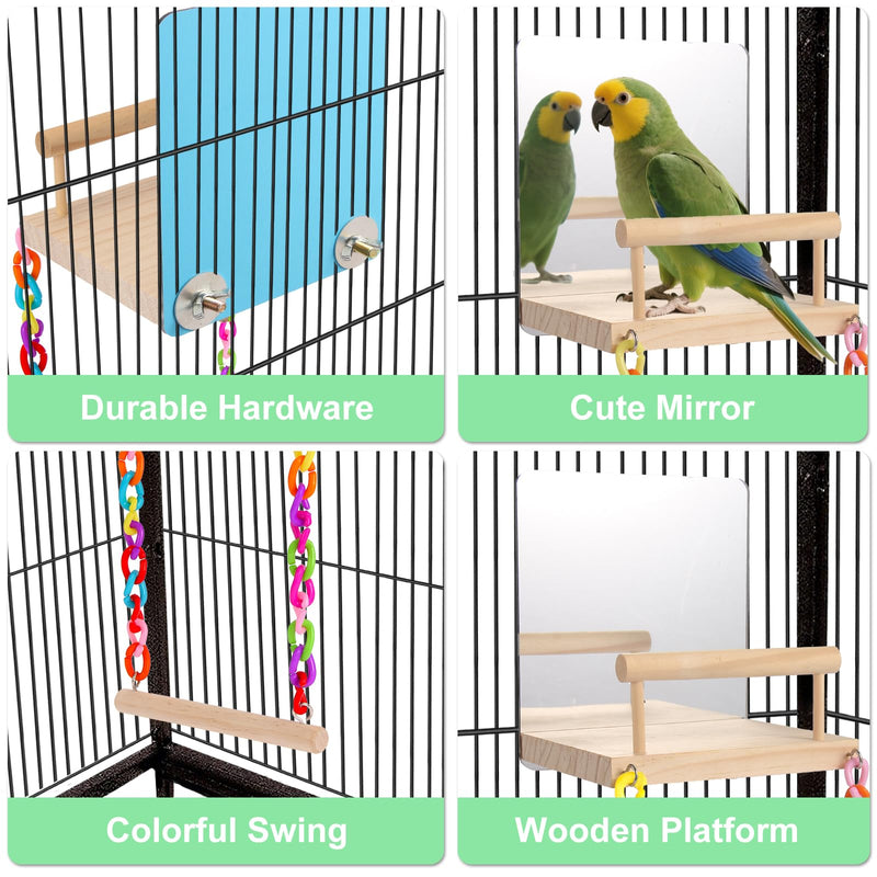 KyoukiBird Perch Platform Bird Toys with Bird Mirror Climbing Ladder Swing, Parakeet Cage Accessories - for Cockatiels, Lovebirds, Budgies,Pacific Parrotlets,Finch,Canaries - Wooden Play Gym - PawsPlanet Australia