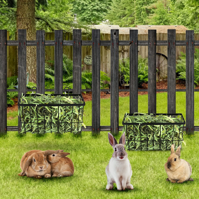 2PCS Rabbit Hay Feeder Guinea Pig Hay Feeder with Heavy Duty Metal Frame hay Rack Pet grass feeder Small animal basket with hook Metal feeding rack for rabbits Guinea pigs Chinchillas Timothy Dark black - PawsPlanet Australia