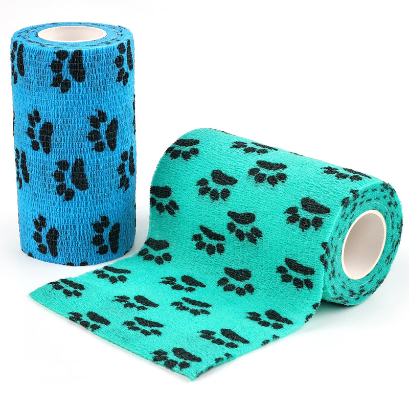 AUPCON Vet Wrap Cohesive Bandages Bulk Self Adhesive Bandage Wrap Self Adherent Wrap Non-Woven for Dogs Pet Animals & Ankle Sprains & Swelling 2 Inch x 5 Yards (2 Pack Lack Blue & Blue) 2 Inch 2 Pack