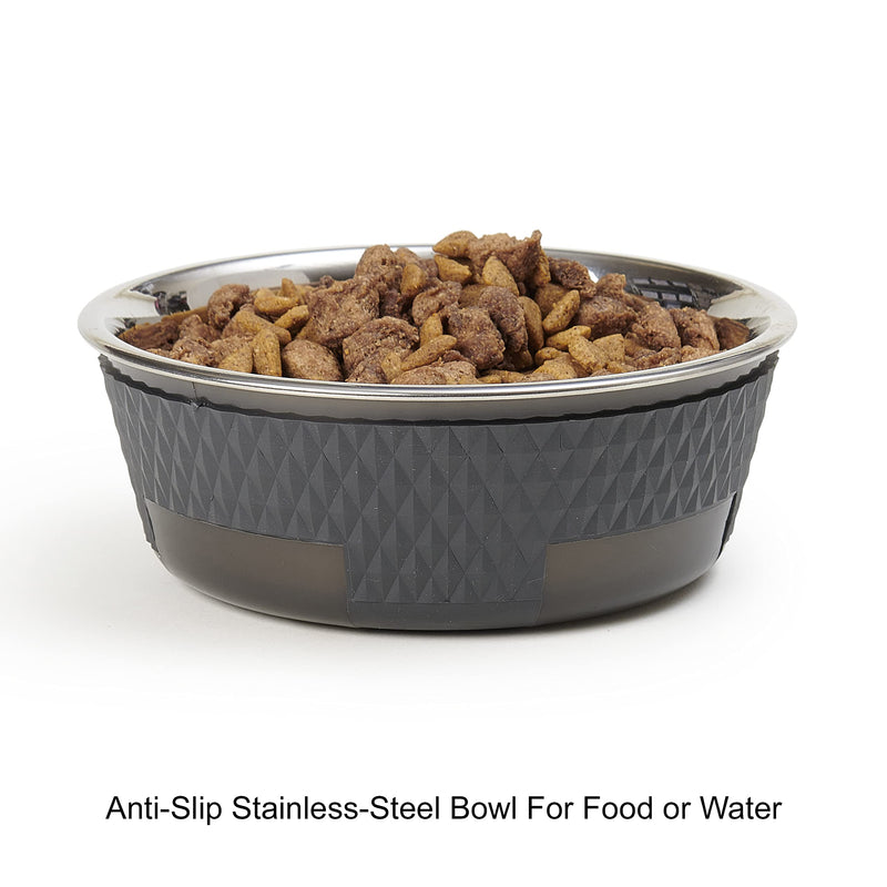 PetRageous 16019 Kona Stainless Steel Non-Slip Dishwasher-Safe Dog Bowl 3.75-Cup 6.75-Inch Diameter 2.5-Inch Tall for Medium and Large Dogs and Cats 30-Ounce, Grey