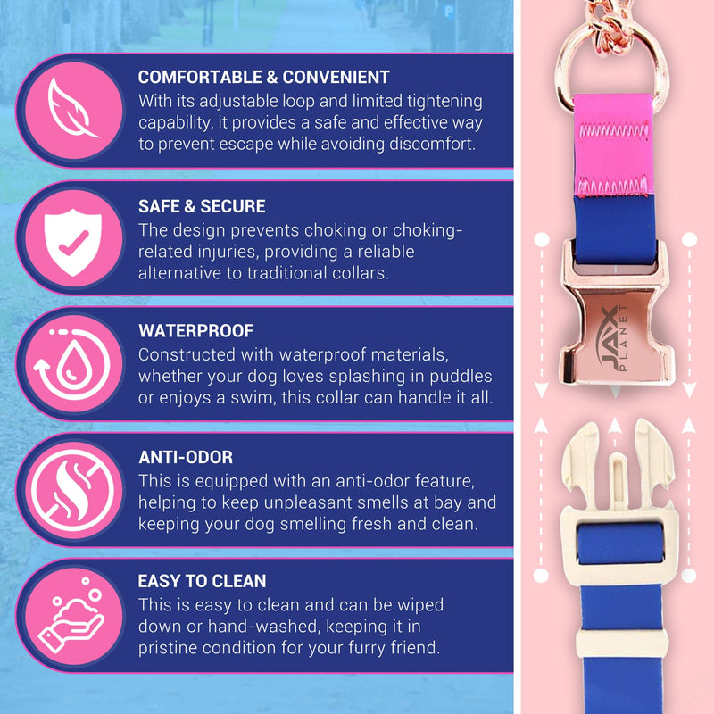 Jelly Waterproof Martingale Dog Collar, No Pull Nylon Collar with Alloy Metal Buckle & D-Ring for Outdoor Training and Walking, Anti Pull, Escape Free, One Time Adjustment - Blue & Rose, L Collar:(L)Neck:18.0"~22.8" Collar:Blue-Rose