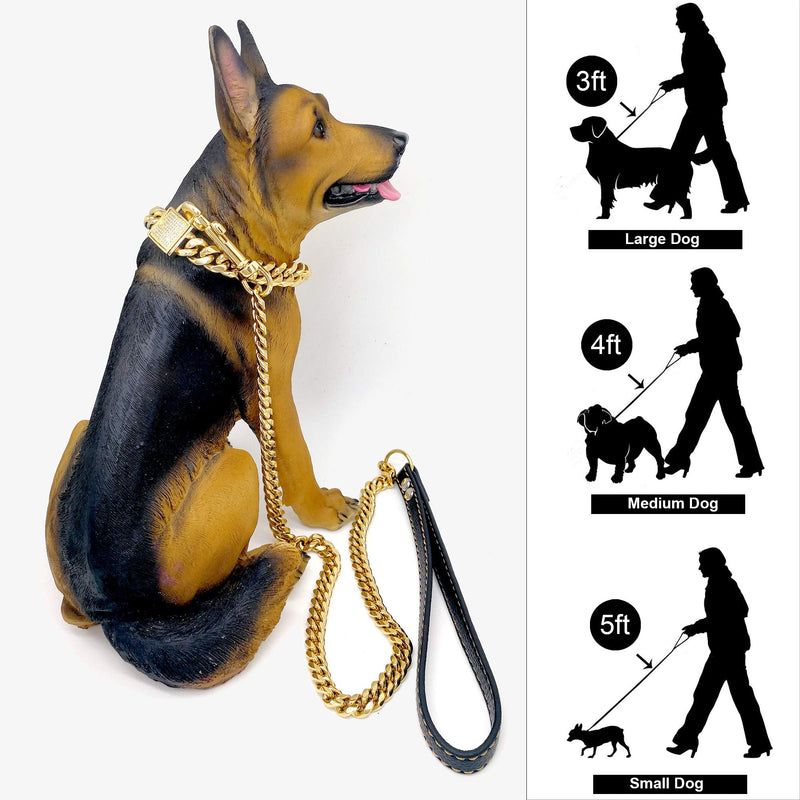 PRADOG Chain Dog Leash Metal Chew Proof 12MM Pet Leash Chain with Leather Padded Handle for Large Medium Small Dogs(Total Length of 4ft) Total Length 4.0 FT