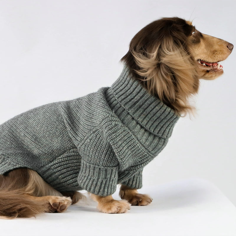 Fitwarm Dog Turtleneck Sweater, Thermal Knitted Pet Coat, Dog Winter Clothes for Small Dogs, Cat Apparel, Heather Grey, Large L