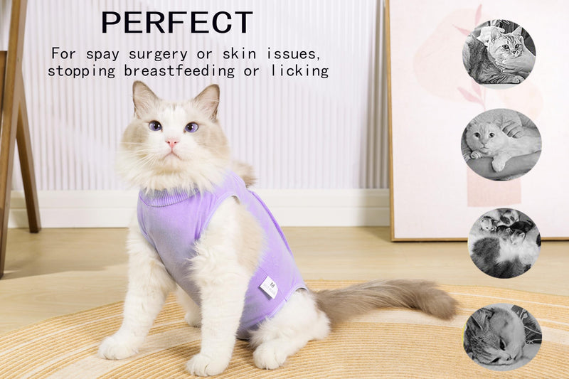 Cat Surgery Recovery Suit Female Kitten Cat Onesie for Cats After Surgery Spay Surgical Abdominal Wound Skin Diseases Cone Collar Soft Alternative Wear (Purple, M) Medium Purple - PawsPlanet Australia
