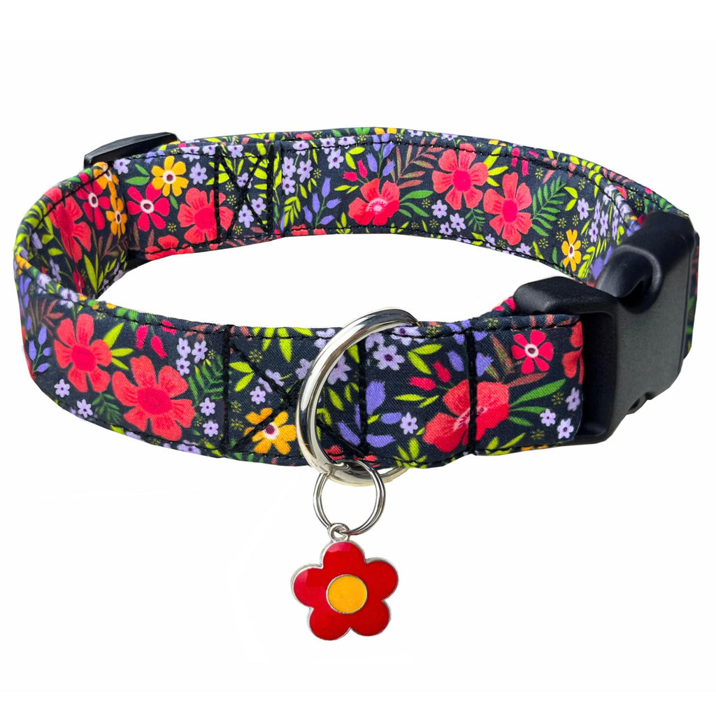 TEEMERRYCA Dog Collars with Floral Patterns Adjustable Dog Collar with Flower Charm Comfortable Cotton Pet Collar for Puppies Small Medium Large Cute Girl Female Boy Dogs, Red, L L:Neck 14"-22", Width 1.0” - PawsPlanet Australia