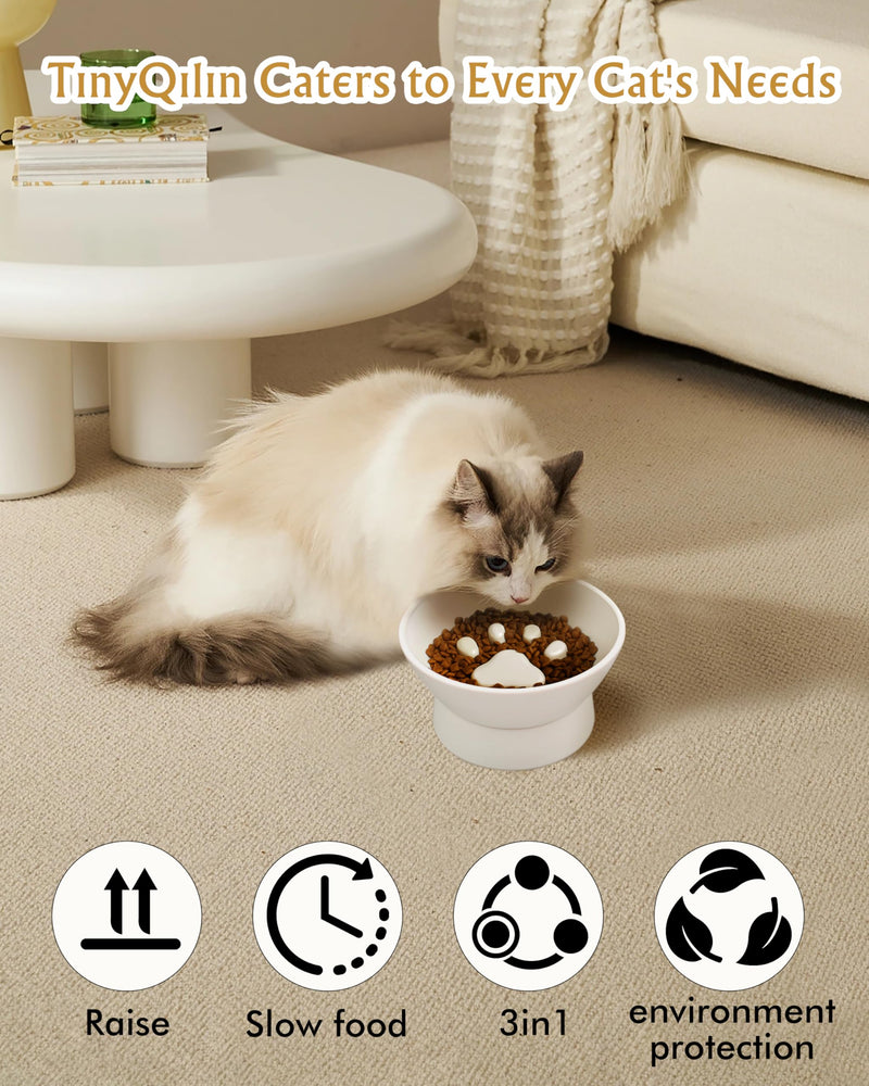Slow Feeder Cat Bowls, Elevated Cat Bowl 2 in 1 Detachable Prevents Cats Overeating, Elevated Slow Feeder Cat Bowls Protect Cervical Spine for Cats 5.5'', Bamboo Fibers BPA-Free 5.5in - PawsPlanet Australia