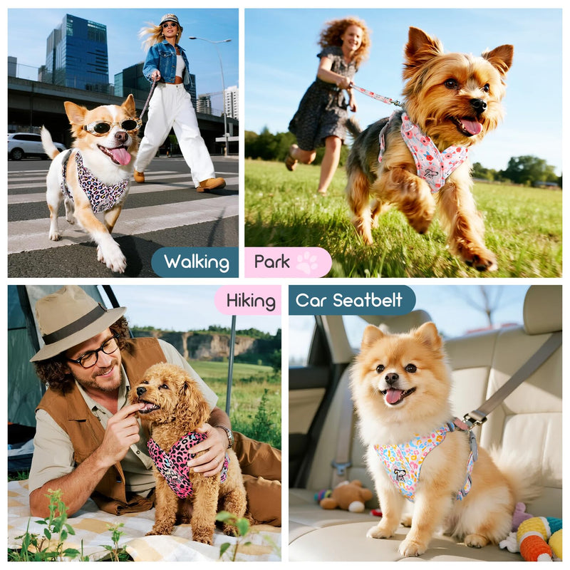 Pawaboo Small Dog Harness and Leash Set, Puppy Harness X-Frame No Pull No Choke, Dog Vest Harnesses Adjustable for Small Medium Sized Dogs,Soft Breathable Pet Harnesses for Walking, XS, Pink Leopard XS(Neck 11.8-15.9" Chest 10.6-12") - PawsPlanet Australia