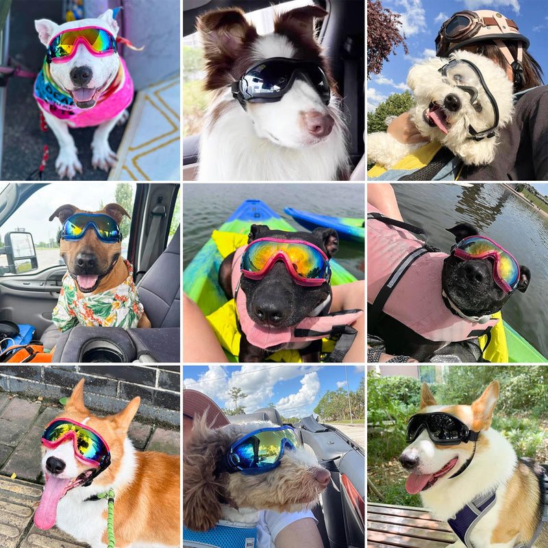 Dog Sunglasses Pet Goggles for Medium Large UV Protection Wind Protection Dust Protection Adjustable Strap Dog Glasses Suitable for Snow Beach Motorcycle Pink Frame Red Lenses - PawsPlanet Australia