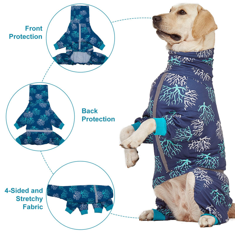 LovinPet Boxer Dogs Onesie Pajamas - UV Protection&Wound Care, Anxiety Relief, Lightweight Stretchy Fabric, Reflective Stripe, Coral Tree Print, Post Surgery Clothes, Pet PJ's/Large Large cyan - PawsPlanet Australia