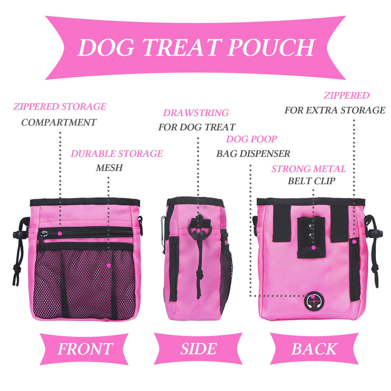 STMK Dog Treat Pouch Dog Clicker Training Kit, Dog Training Treat Pouch Dog Clicker for Training, 3 Ways to Wear Easily Carries Treat Pouches for Pet Training (Pink) Pink - PawsPlanet Australia