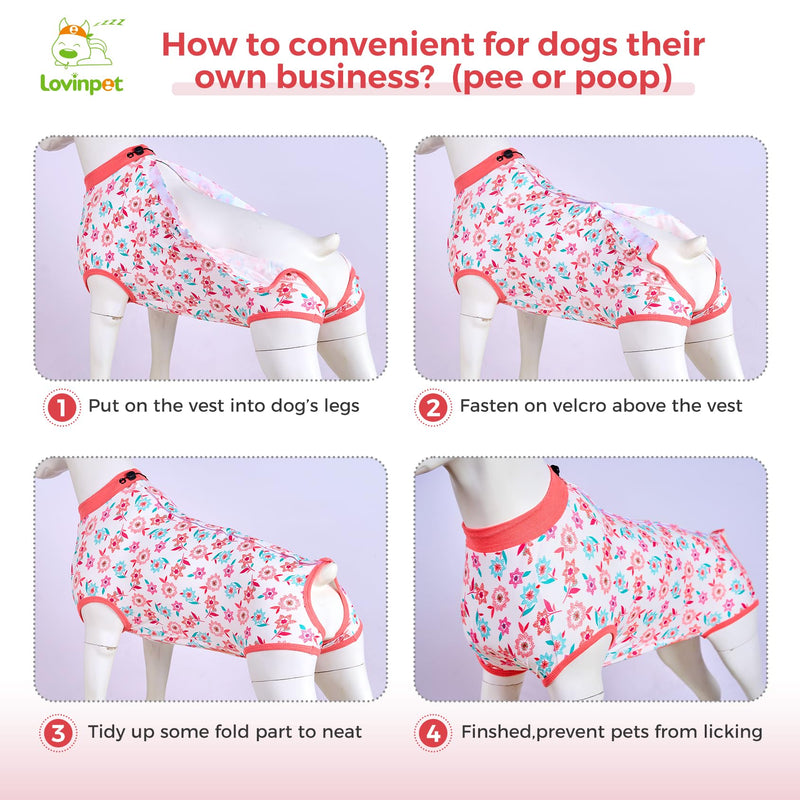 LovinPet Dog Surgery Recovery Suit - Onesie for Dogs After Surgery Female & Male Anti-Licking Protection Full Body Coverage for Anti-Shedding Medium Pink/red - PawsPlanet Australia