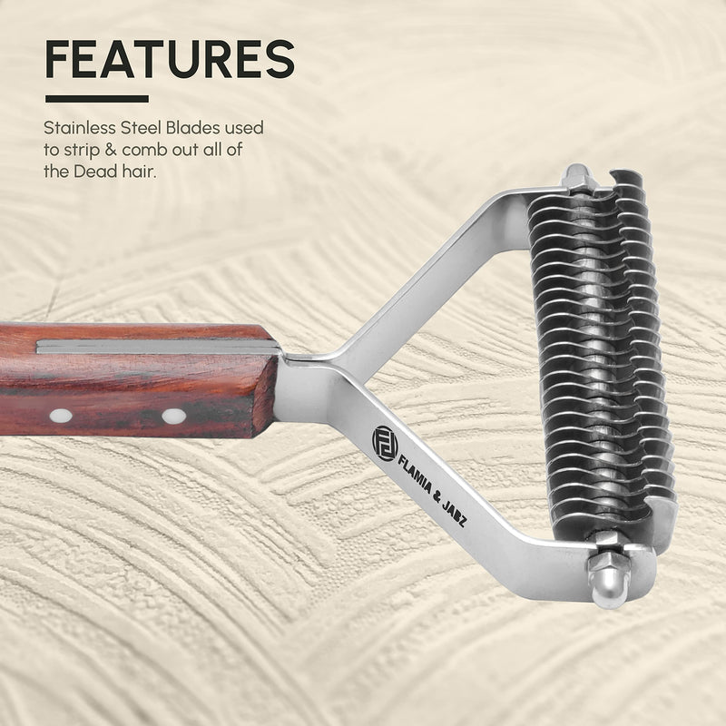 Flamia & Jabz Professional Rake (Dematting Comb) for Undercoat Grooming of Dogs, Cats & Pets (24 Blades) 24 Blades