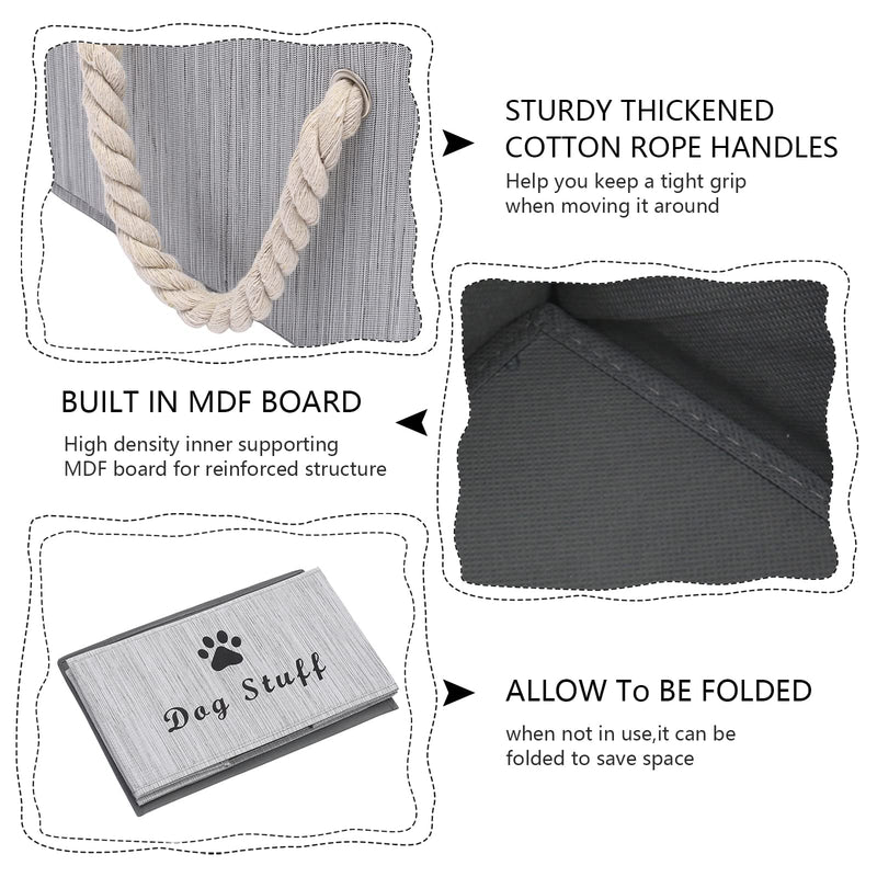 Geyecete Large Fabric Storage Bins Organizer with Weave Rope Handle, Collapsible Cube Basket Container Box for Dog Apparel & Accessories,Dog Coats,Dog Toys Gift Baskets Grey - PawsPlanet Australia