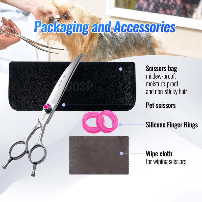 Curved Dog Grooming Scissors 7.5 inch Professional Curved Shears Dog Grooming for Poodle Large Dog Pet 30 Degree Japanese 440C Right Handed Super Sharp Purple Diamond(7.5,Curved) 7.5 inch Purple Diamond - PawsPlanet Australia