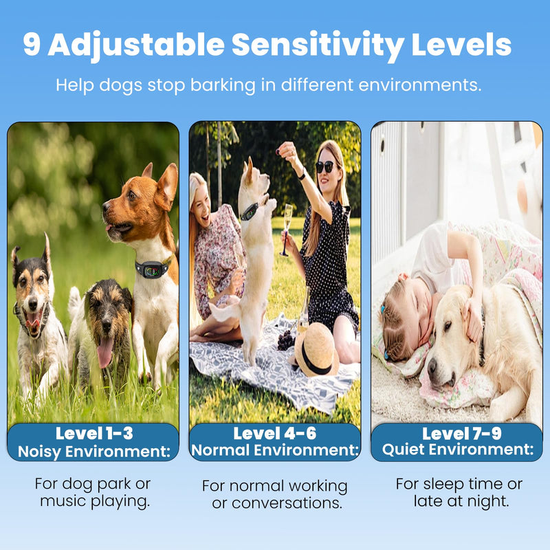 Automatic Dog Bark Collar, Safe Anti Barking Collar with Adjustable Beep Vibration Shock Modes & 9 Sensitivity, IP67 Waterproof Bark Deterrent Device for Large Medium Small Dogs 10-150lbs - PawsPlanet Australia