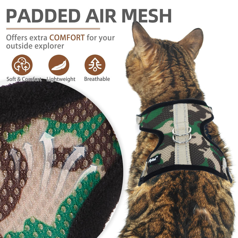 PUPTECK Cat Harness and Leash Set Escape Proof, Reflective Adjustable Soft Mesh Kitten Vest Harness for Walking Travel, Camouflage, S Small - PawsPlanet Australia