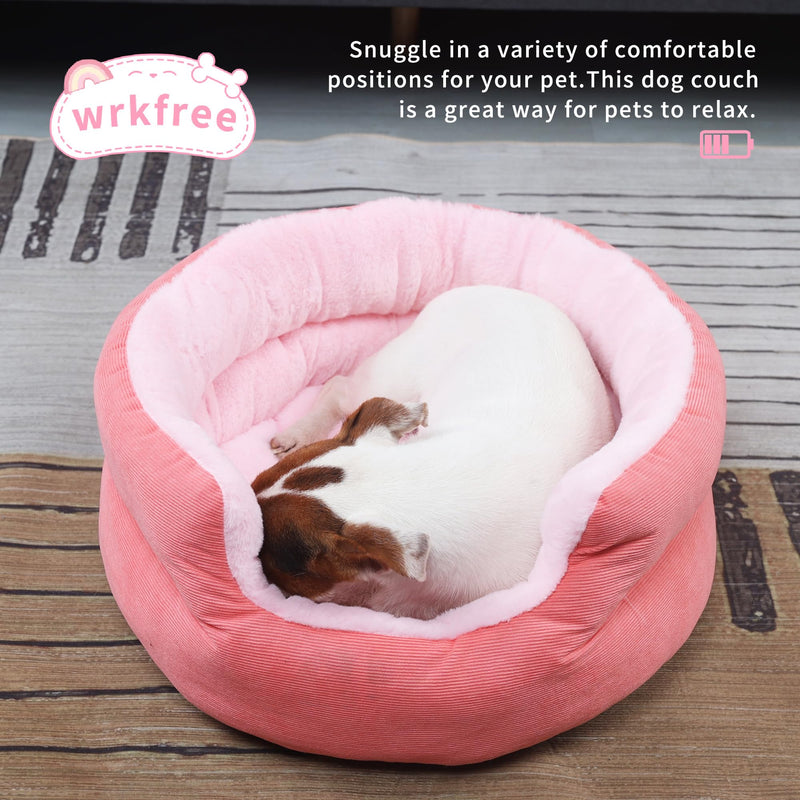 Small Washable Dog Bed with Sides Round Calming Anti Anxiety Pink Princess Puppy Bed 19 Inch 19"x19"x5" - PawsPlanet Australia