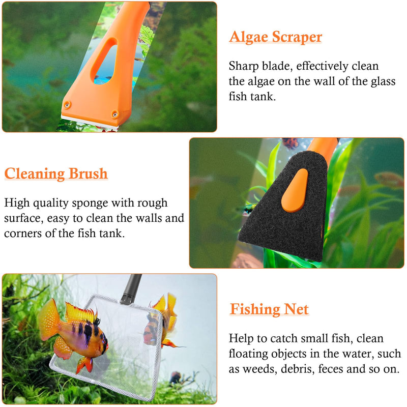 FEDOUR Algae Scraper for Glass Aquariums, Fish Tank Cleaner, Aquarium Cleaning Tools Kit, Including Algae Scraper, Cleaning Brush, Fishing Net, Blades - PawsPlanet Australia