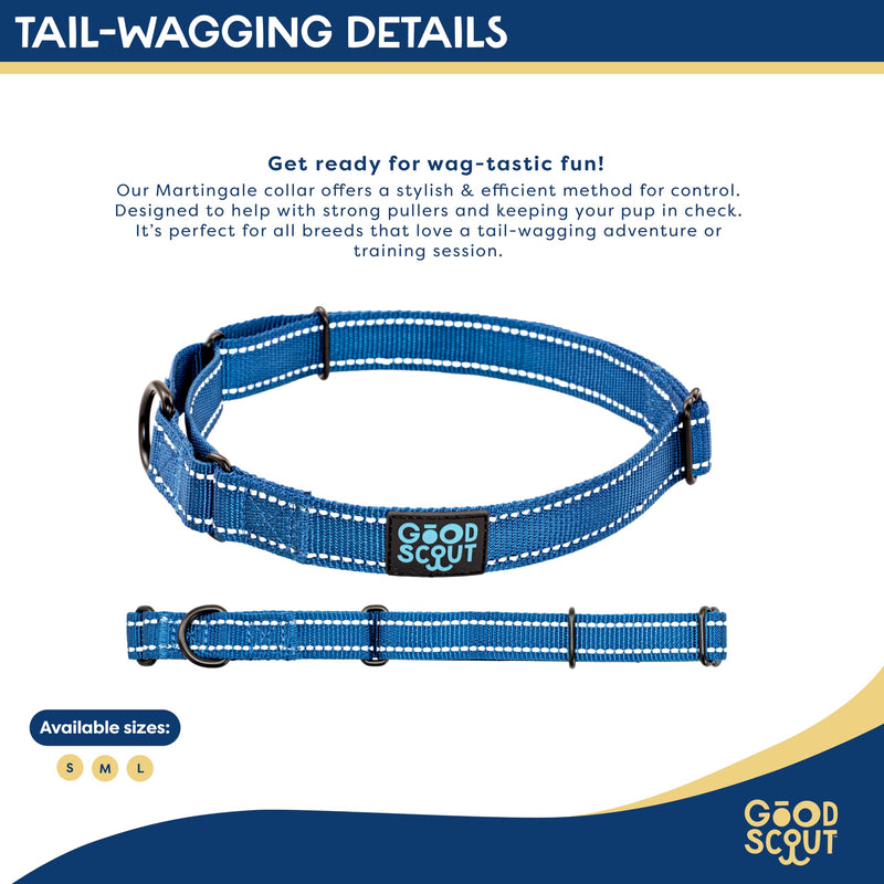 Good Scout Martingale Heavy Duty Dog Collar for Large Dogs, Durable Slip-on Collar, Puppy Training Collar, Reflective Material for Safety & D-Ring for Quick Leash Attachment, Blue
