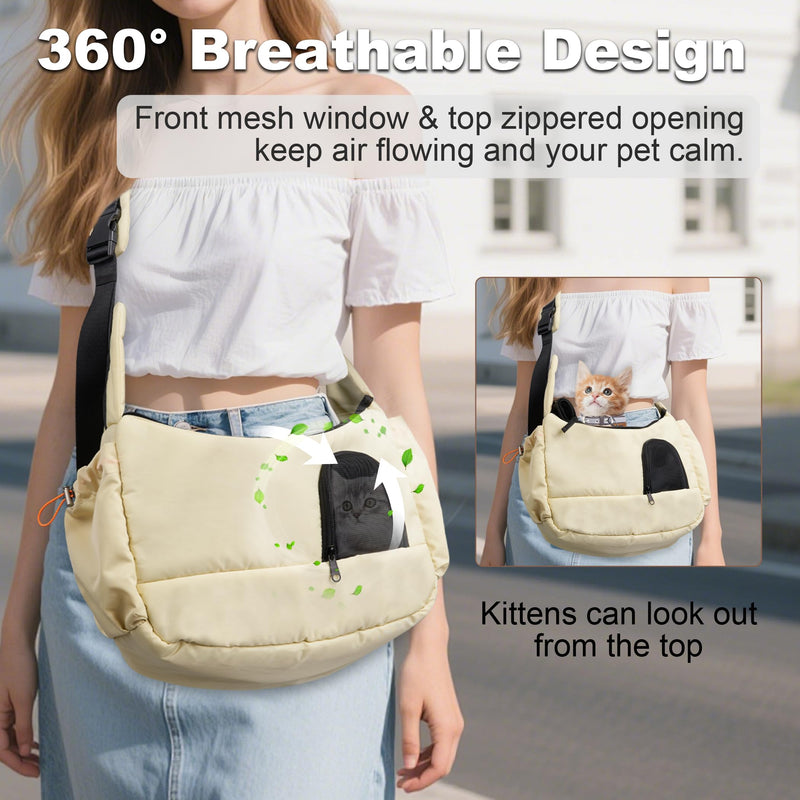 Dog Sling Carrier for Small Pets, Cat Sling for Kitten and Puppy up to 7 lbs, Breathable Cat Pouch Pet Purse with Soft Mat, Hands-Free Pet Carrier with Safety Harness and Pockets for Travel, Yellow Light Yellow - PawsPlanet Australia