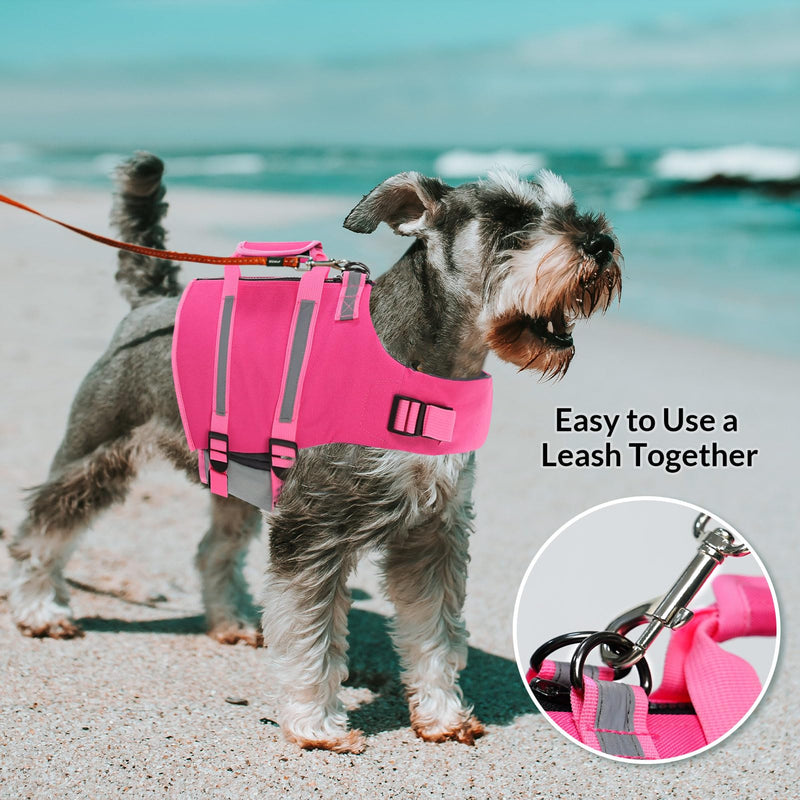 Queenmore Medium Dog Life Jacket,Dog Life Vest for Swimming,Dog Floating Vest for Boating,Pet Puppy Lightweight Adjustable Reflective Lifesaver Vest with Back Zip,Rescue Handle,Leash HooK(Fuchsia M) Fuchsia