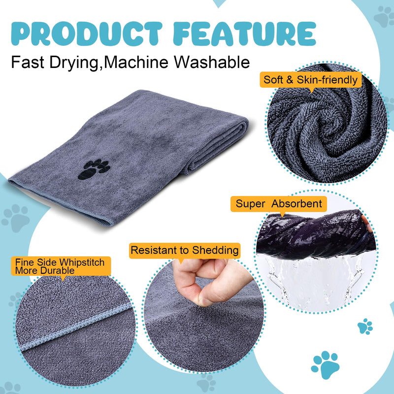 Microfiber Dog Towels for Drying Dogs,40'' X 23.6'', Super Absorbent and Soft Pet Grooming Towel, Perfect Shower & Bath Supplies for Dogs(2-Pack Grey) 2-Pack Grey - PawsPlanet Australia
