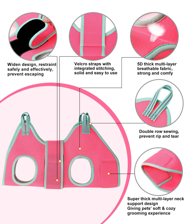 Dog Grooming Hammock,XS Pink Hanging Harness Holder for Nail Clipping/Trimming,Grooming Sling Hanger with Thick Fabric Neck Support,Strap Restraint for Claw Care X-Small 8-14 LB/Pink - PawsPlanet Australia
