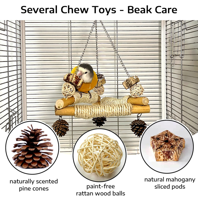 Bird Swing for Cage with Chew Toys, 3 Sisal-Wrapped Parrot Perches & Stable Triangle Design, Wooden Hanging Parakeet Toys Swing for Cockatiel Lovebirds Conures Quaker Balance Training - PawsPlanet Australia