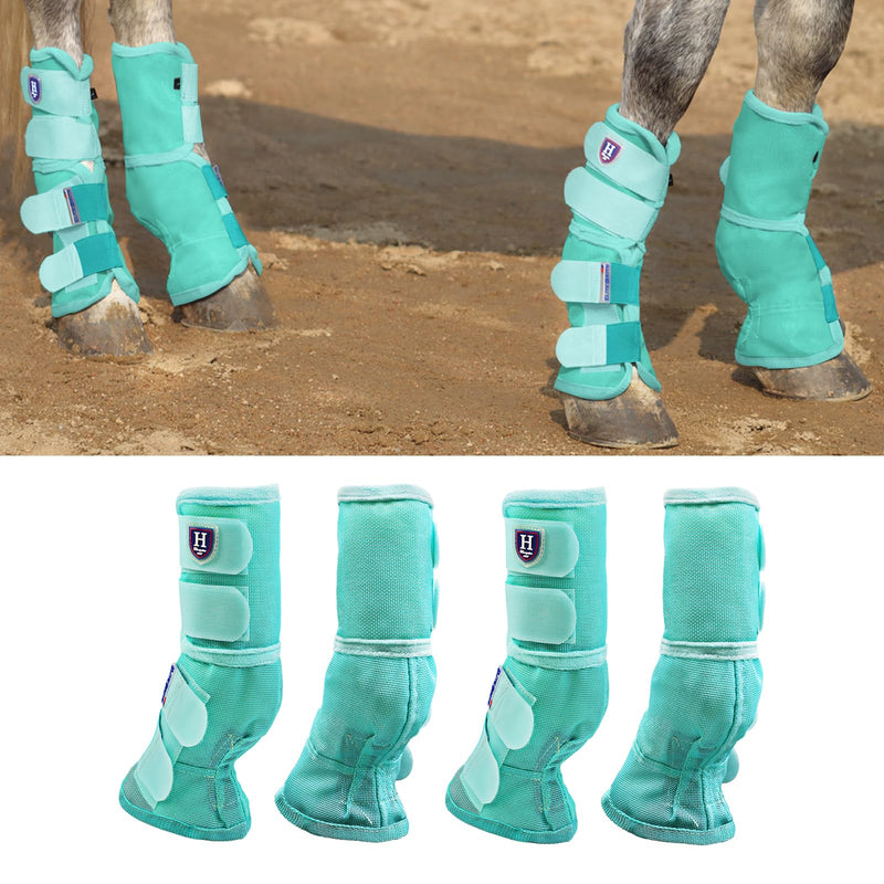 Harrison Howard Horse Fly Boots Perfect Contoured Fit Leg Guards Dense Mesh Boots with Ventilated Comfort Reliable Protection from Summer Elements Set of 4 Mint L Horse Large (Pack of 4)