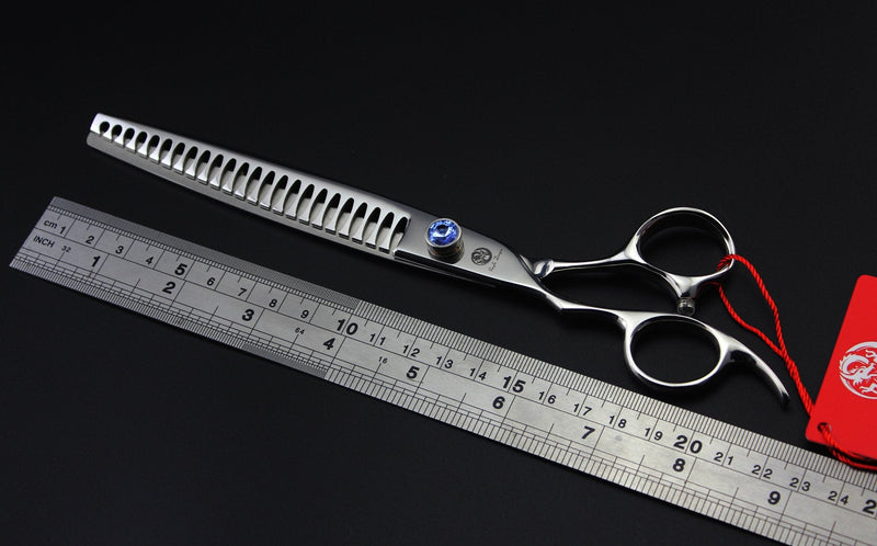 Purple Dragon 8.0" Left Handed Professional Pet/Dog Grooming Hair Cutting Scissors&Downward Curved Scissor &Chunker Shears with Bag - for Mancinism Pet Groomer or Family DIY Chunker Scissor - PawsPlanet Australia