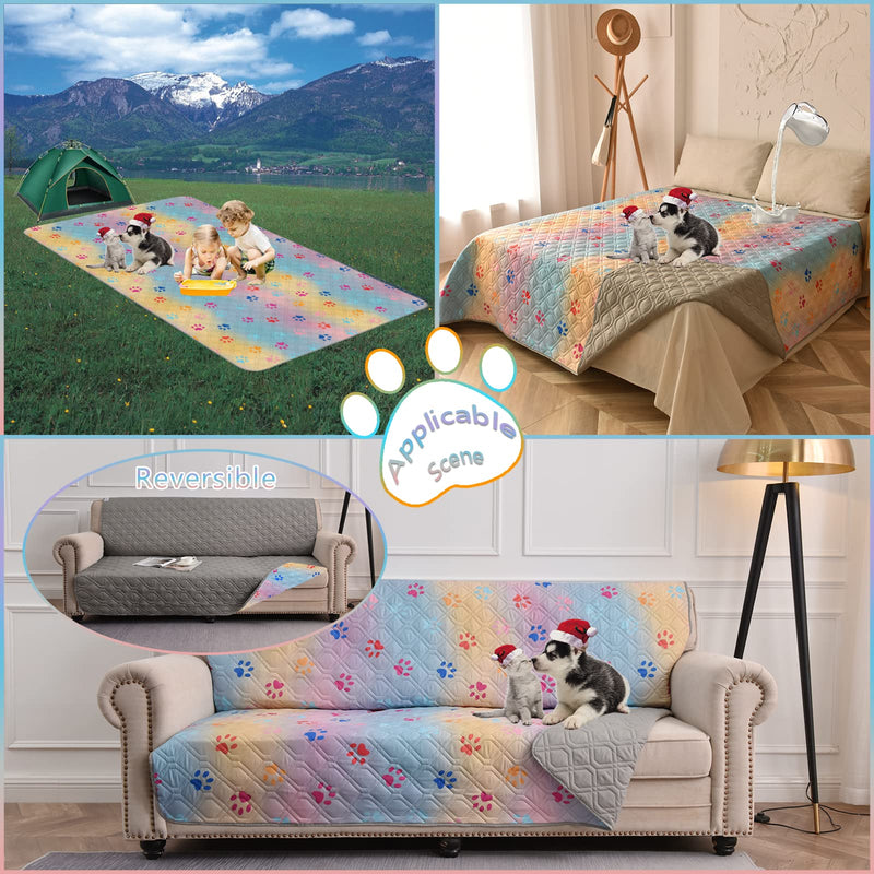 100% Waterproof Dog Bed Cover 52x82 inch Reversible Changing Pad Reusable Camping Mat for Kids/Pet/Dog/Cat Washable Geometric Embroidery Blanket Patchwork Rainbow Dog Paw Printed+Gray 52x82inch - PawsPlanet Australia