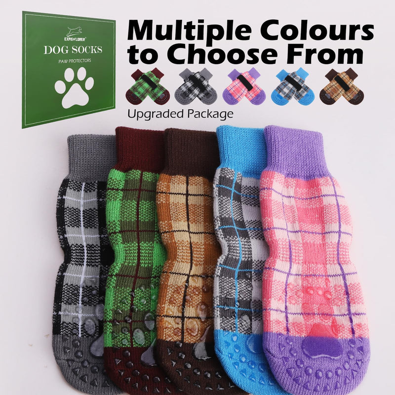 EXPAWLORER Dog Socks to Prevent Licking Paws, 4 Pcs Double Sided Anti Slip Dog Socks with Grippers, Dog Shoes Grips for Hardwood Floors, Dog Booties for Small Medium Large Senior Dogs, Khaki XL X-Large - PawsPlanet Australia