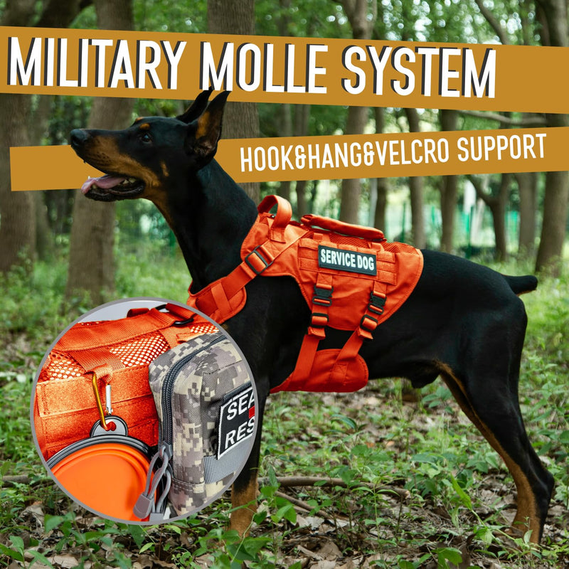 Service Dog Vest for Large Dog, Military Mesh Breathable Lift Harness with Molle Vest with 39g Metal Buckle for Training Hiking Walking Bright Orange M - PawsPlanet Australia