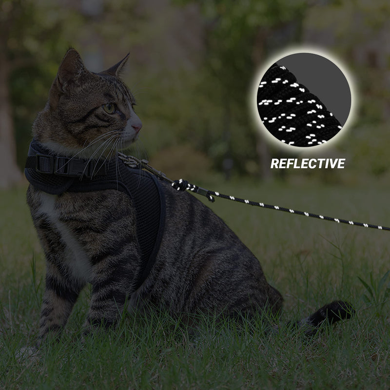 Cat Leash - 15 ft / 30 ft Reflective Long Cat Leash Outdoor for Walking Training Playing - Escape Proof Yard Lead Pet Leash Also for Cats, Small Dogs, Puppy, Kitten, Rabbit Black - PawsPlanet Australia