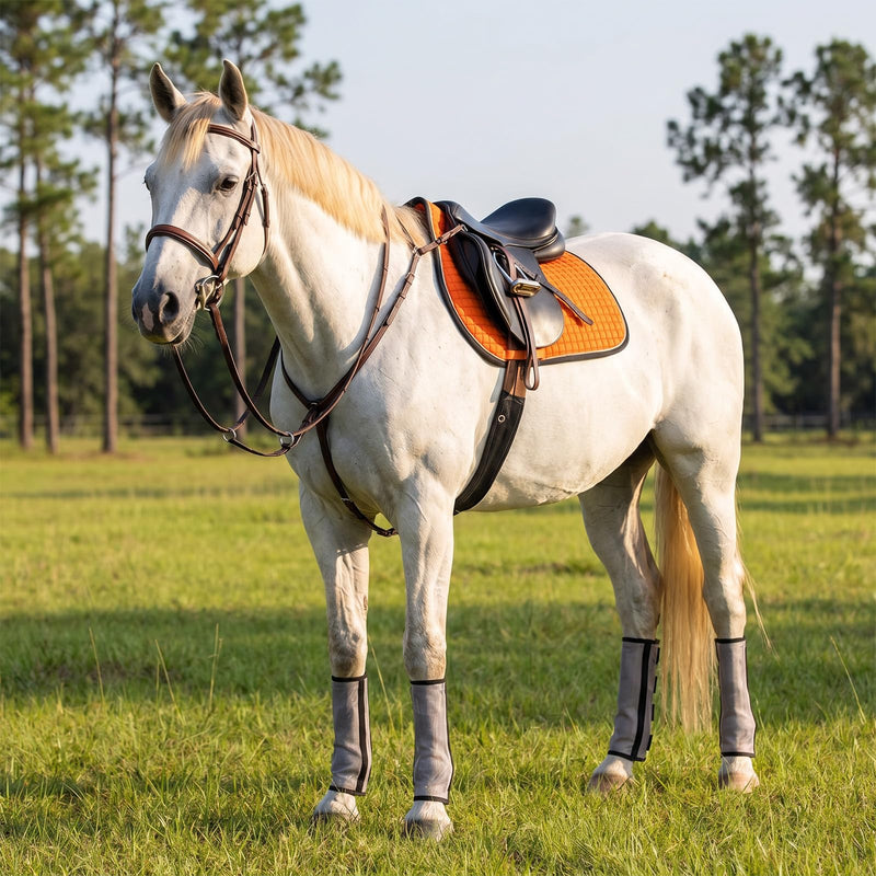 Fly Boots for Horses Set of Four Adjustable Loose Fitting Leggings for Horses Breathable Plastic Mesh Leg Protection, Reduce Stressful Stomping and Fatigue